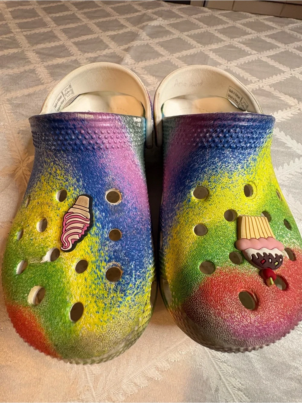 CROCS Kids Rainbow Tie-Dye Clogs with Ice Cream Charms